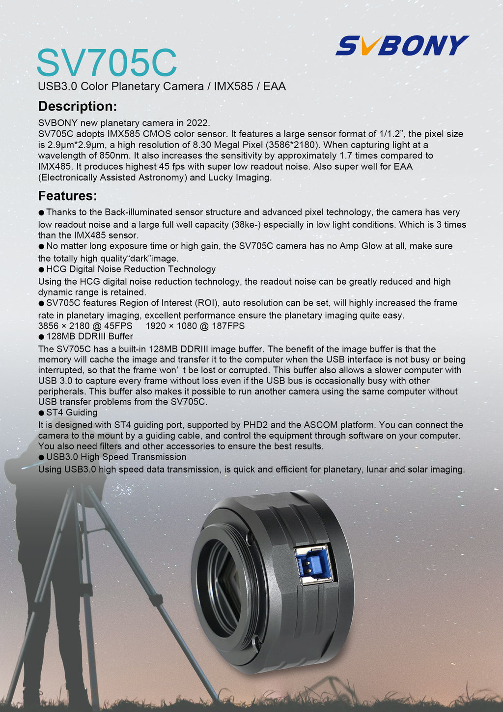SVBONY 705C Planetary Camera – IMX585 Sensor