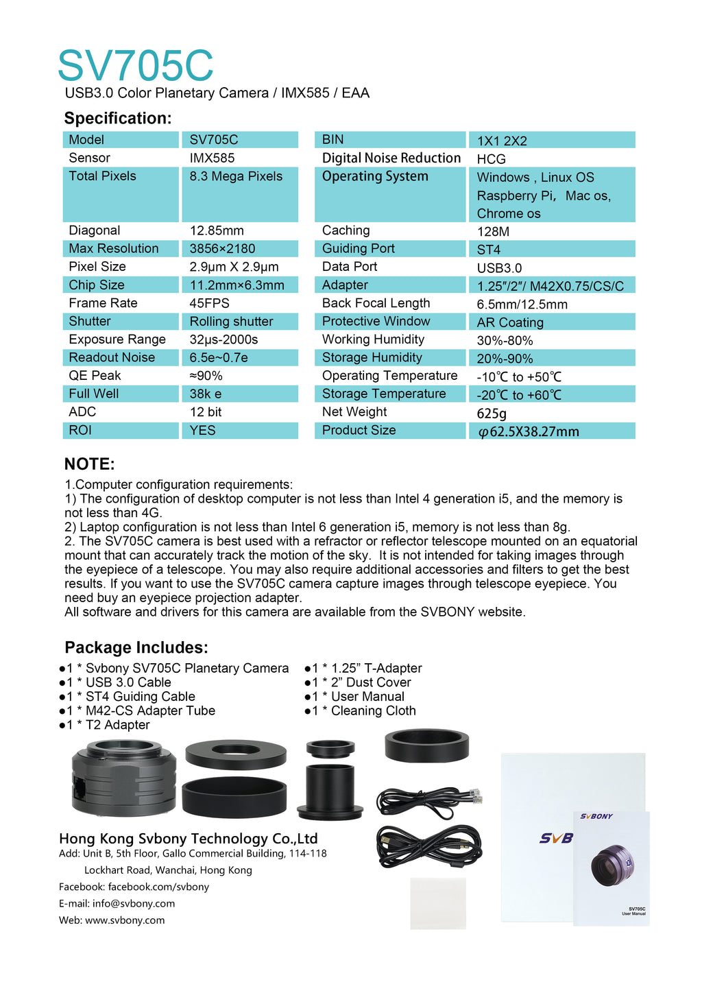 SVBONY 705C Planetary Camera – IMX585 Sensor