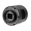 Black cylindrical camera lens on a white background